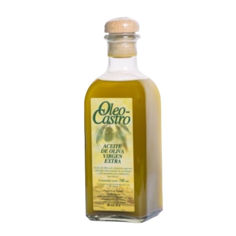 Detalle de la frasca de Oleo-Castro 500ml aceite de oliva virgen extra