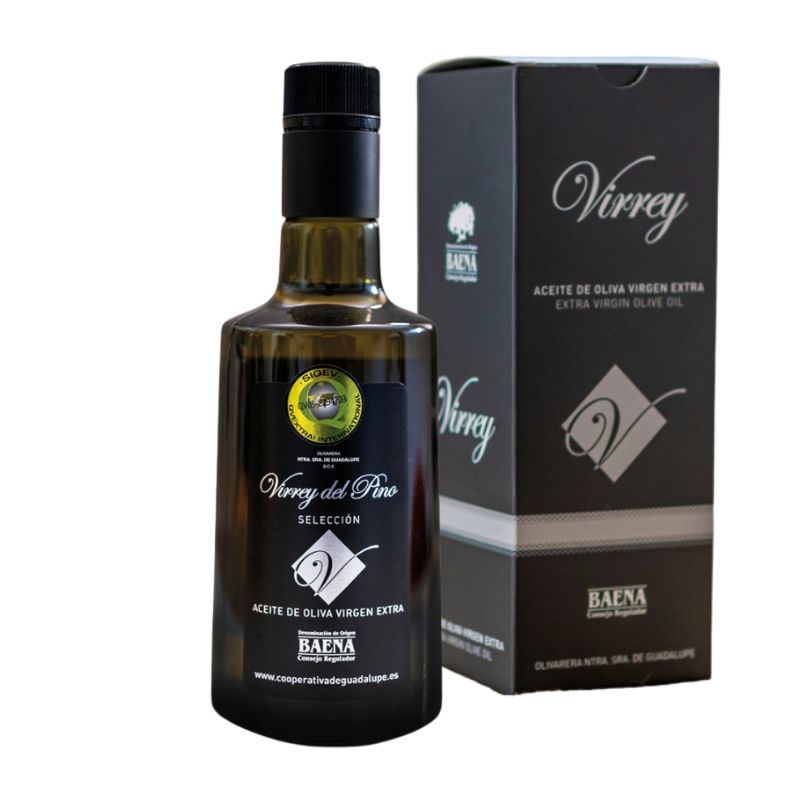estuche Aceite de oliva virgen extra Virrey del Pino 500 ml botella cristal D.O.P. Baena
