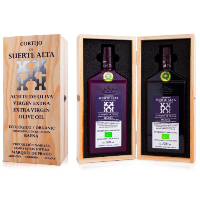 lateral Estuche regalo AOVE Cortijo Suerte Alta Coupage Natural y Picual 500 ml