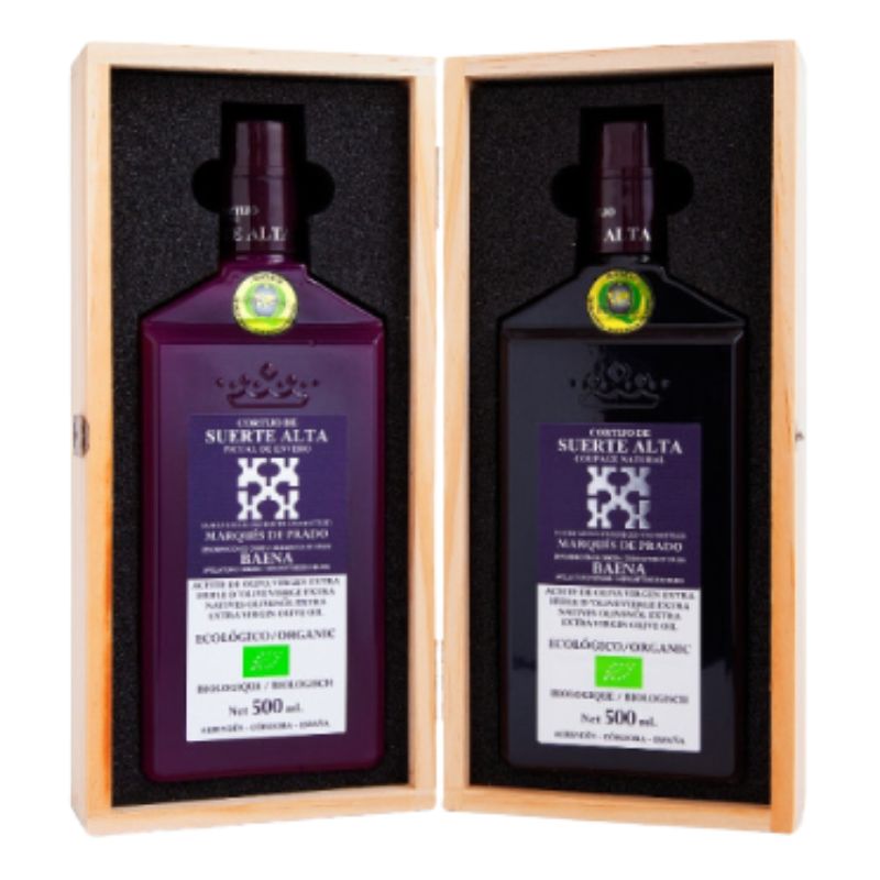 Estuche regalo AOVE Cortijo Suerte Alta Coupage Natural y Picual 500 ml