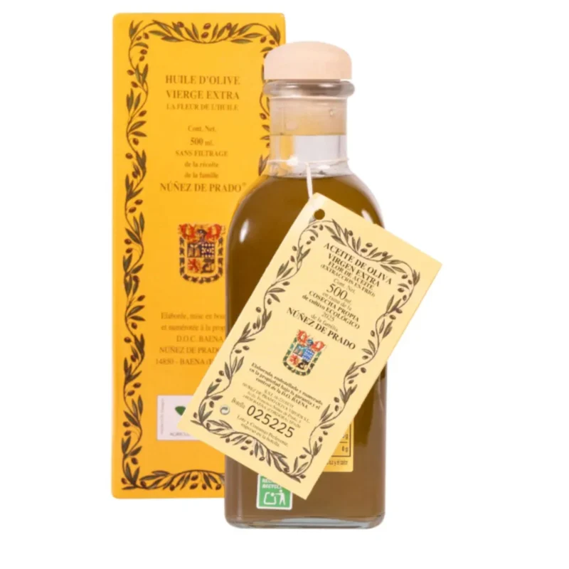 Núñez de Prado 500ml cristal – etiqueta con certificación ecológica y D.O.P. Baena