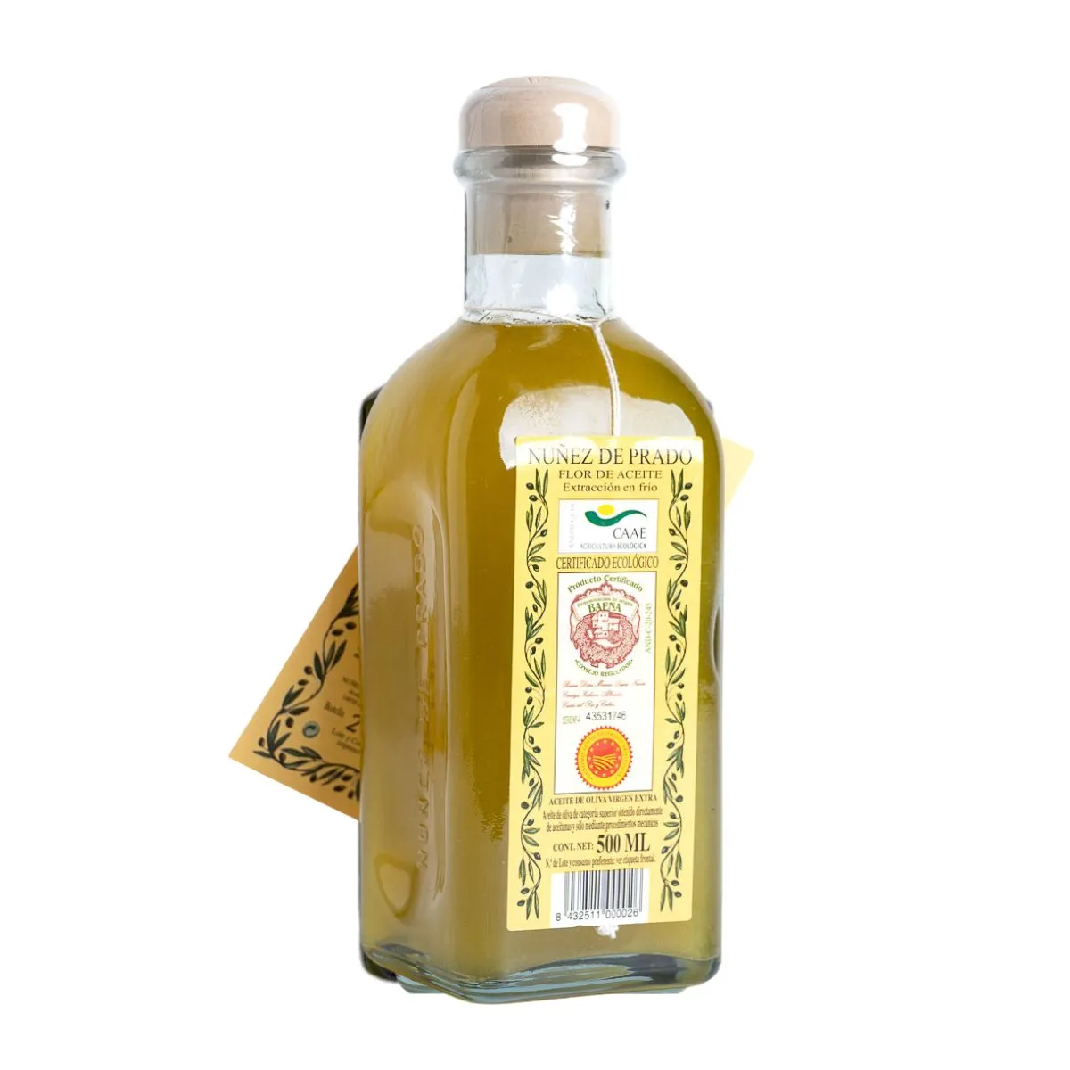 AOVE ecológico Núñez de Prado 500ml cristal – vista tres cuartos