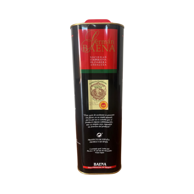 lateral izquierdo Aceite de oliva virgen extra sin filtrar Germán Baena 5L lata