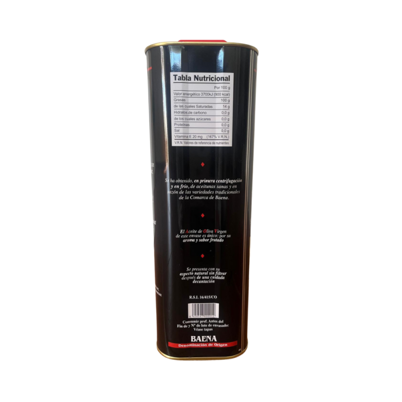 lateral derecho Aceite de oliva virgen extra sin filtrar Germán Baena 5L lata