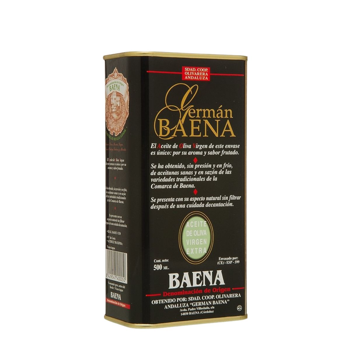 Aceite de oliva virgen extra sin filtrar Germán Baena 500 ml lata D.O.P. Baena