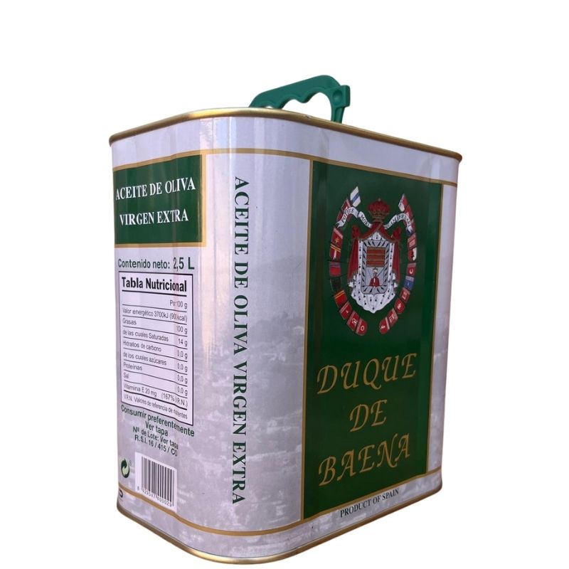 lateral Aceite de oliva virgen extra sin filtrar Duque de Baena 2,5 litros D.O.P. Baena