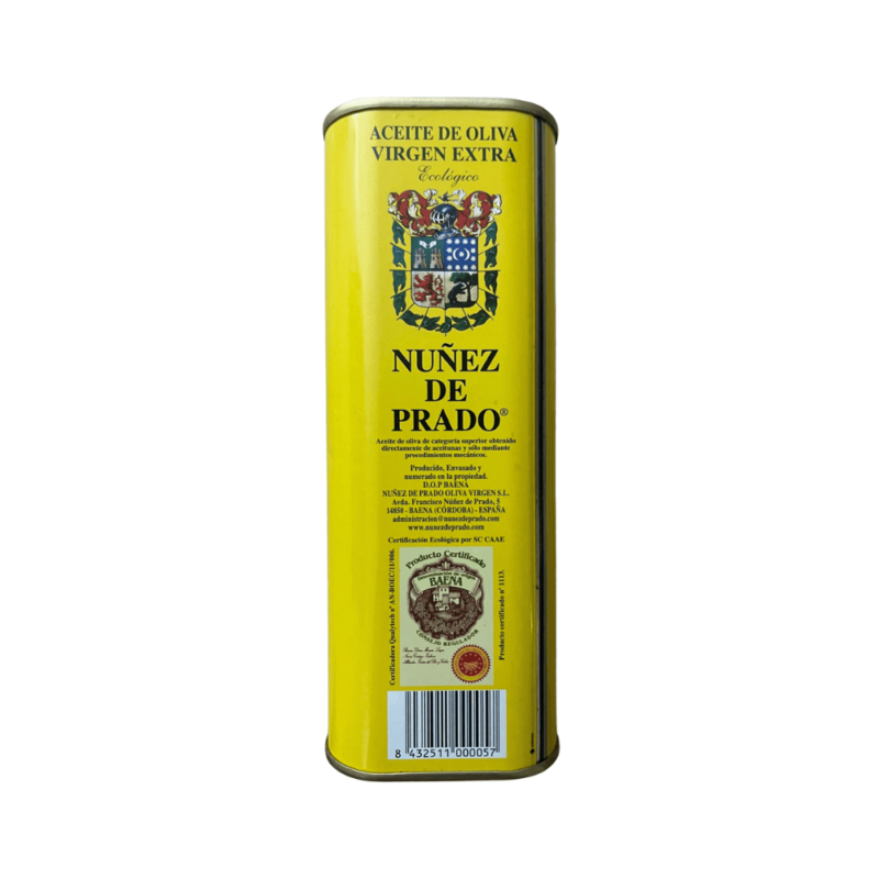 AOVE ecológico Núñez de Prado 5L – etiqueta con certificación ecológica y D.O.P. Baena