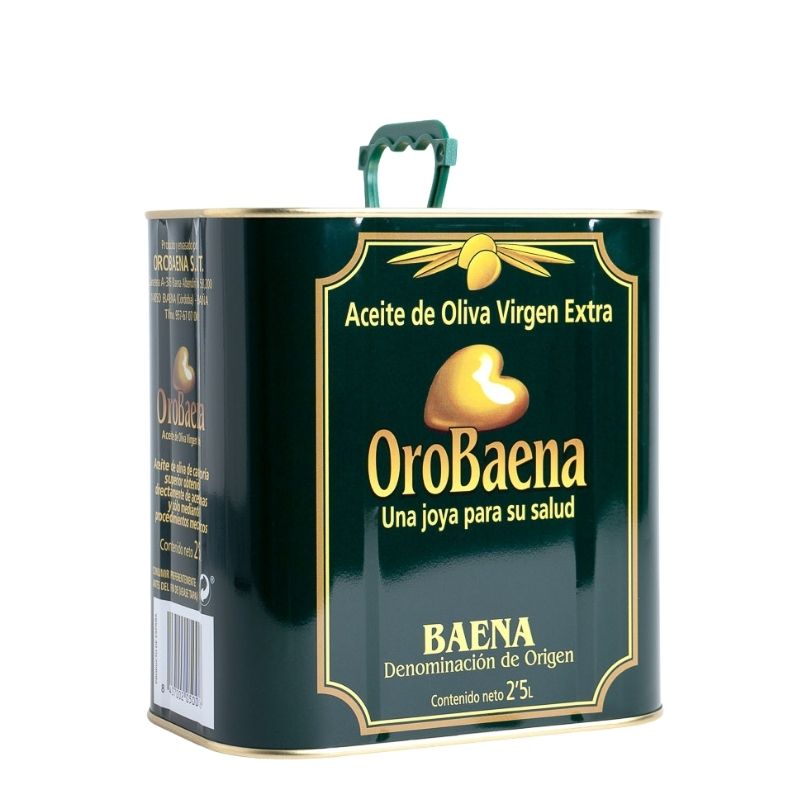 lateral Aceite de oliva virgen extra Oro Baena 2,5 litros lata D.O.P. Baena