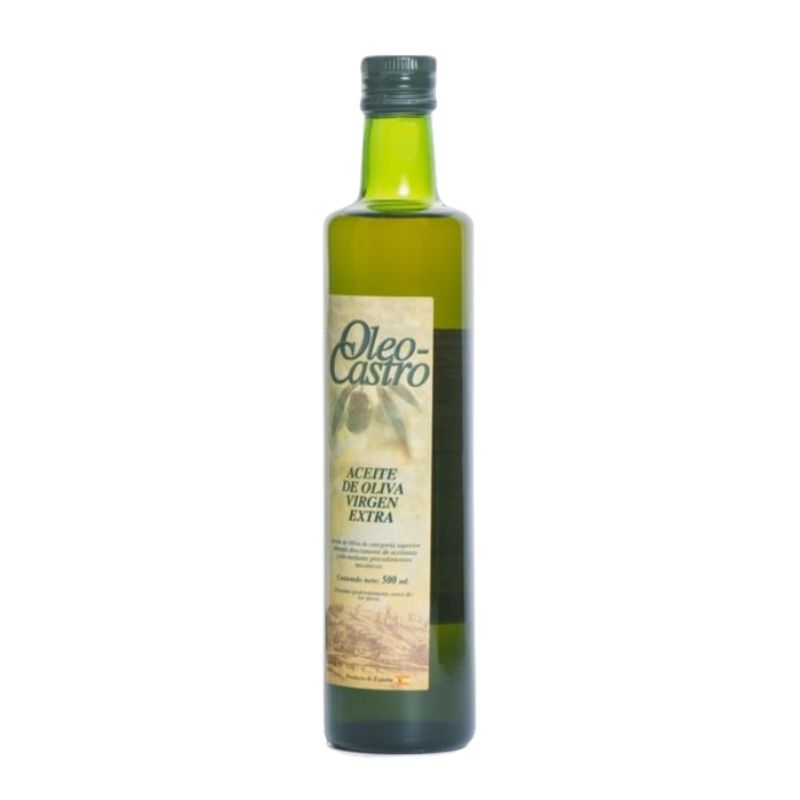 Detalle de la botella Oleo-Castro 500ml aceite de oliva virgen extra