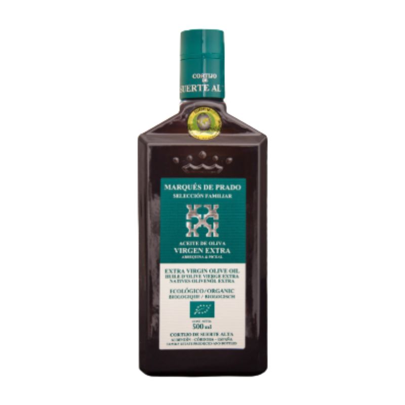 Aceite de oliva virgen extra ecológico Suerte Alta 500 ml Arbequina y Picual en botella