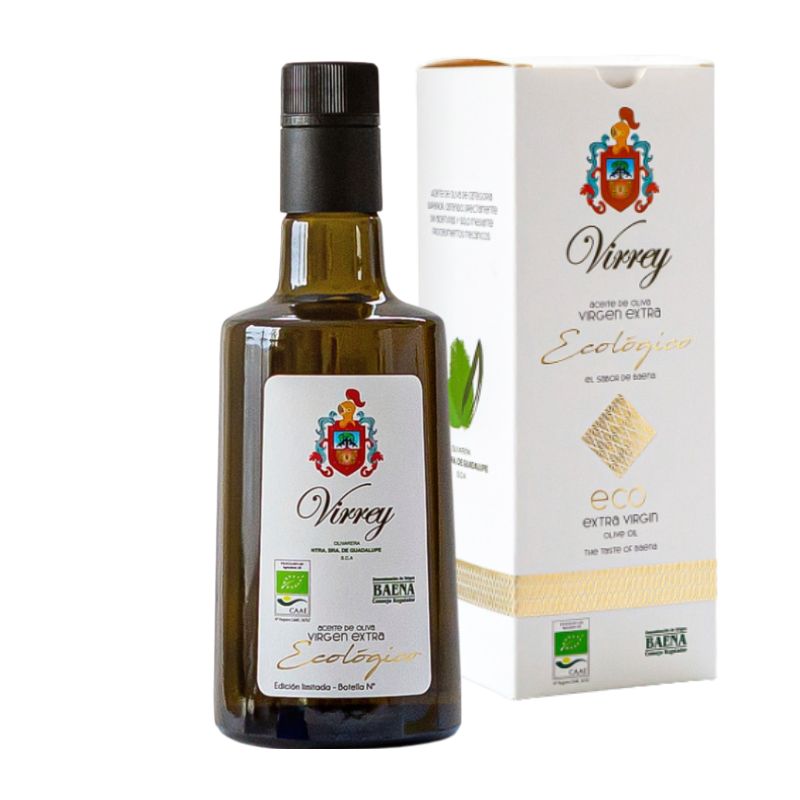 estuche Aceite de oliva virgen extra Virrey del Pino 500 ml botella cristal D.O.P. Baena